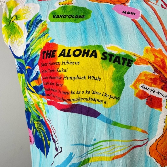 Vintage Jams World Size Small Island Life Tropical Map Hawaiian Short Dress - Picture 5 of 12